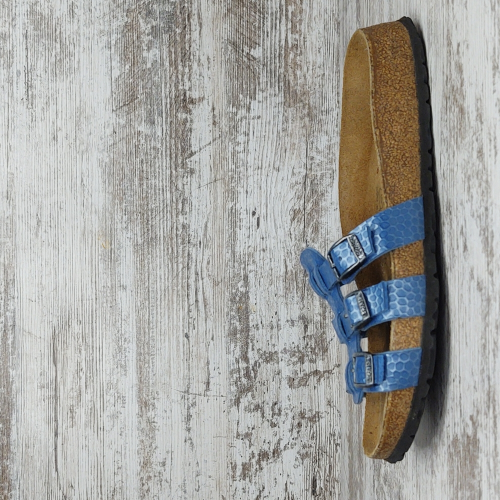 🟦Sz 37 Like New Birkenstock Blue Triple Strap Slide Sandal - Picture 2 of 16